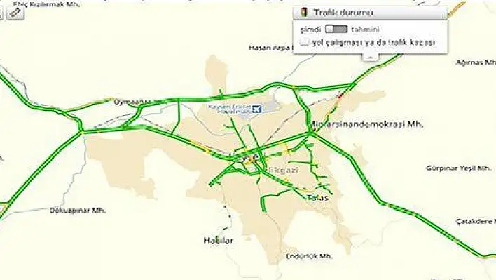 Kayseri'nin genelinde trafik akışı rahat