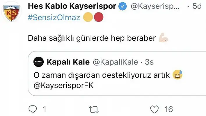 Kayserispor'dan taraftarlarına: Daha sağlıklı günlerde hep beraber