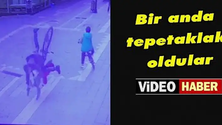 Bisikletliler bir anda tepetaklak oldular