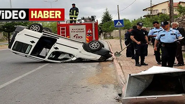 Çöp konteynerine çarpan otomobil takla attı: 2 yaralı