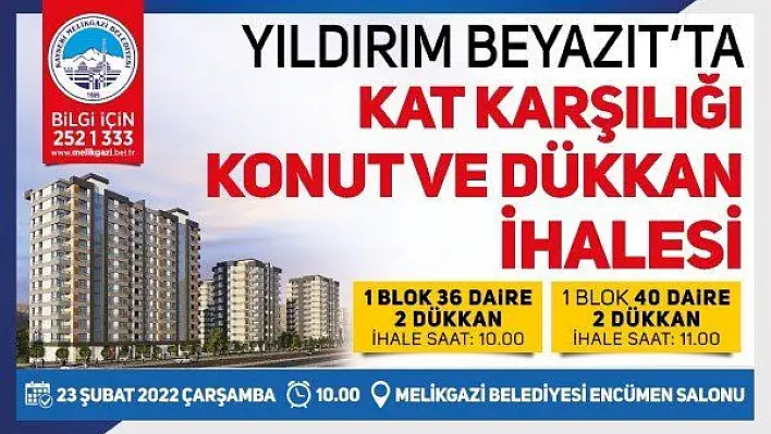 Melikgazi Belediyesi'nden kat karşılığı konut ve dükkan ihalesi