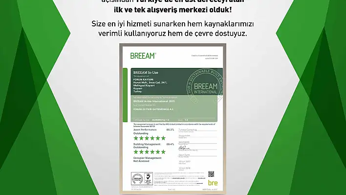 Türkiye'nin ilk ve tek çevreci alışveriş merkezi Forum Kayseri