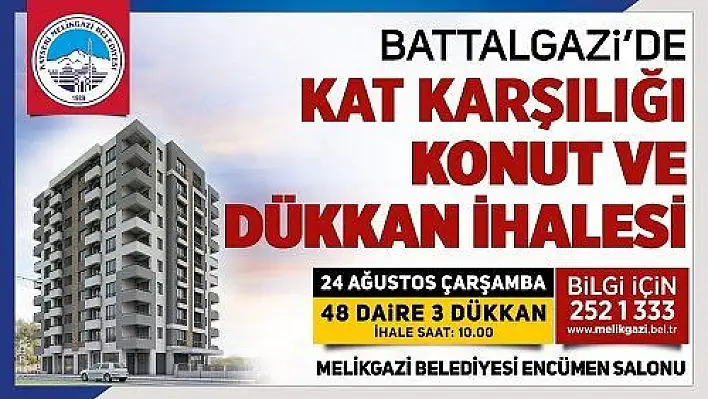 Melikgazi 'den Battalgazi 'de kat karşılığı konut ve dükkan ihalesi