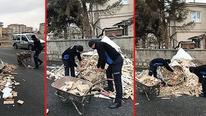 Yaşlı çiftin odunlarını zabıta taşıdı