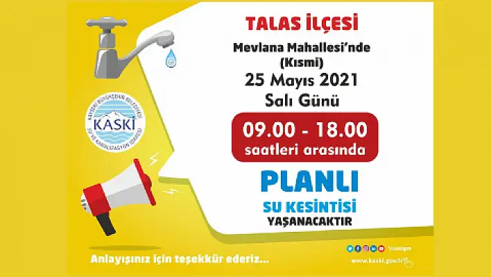 Talas'ta planlı su kesintisi