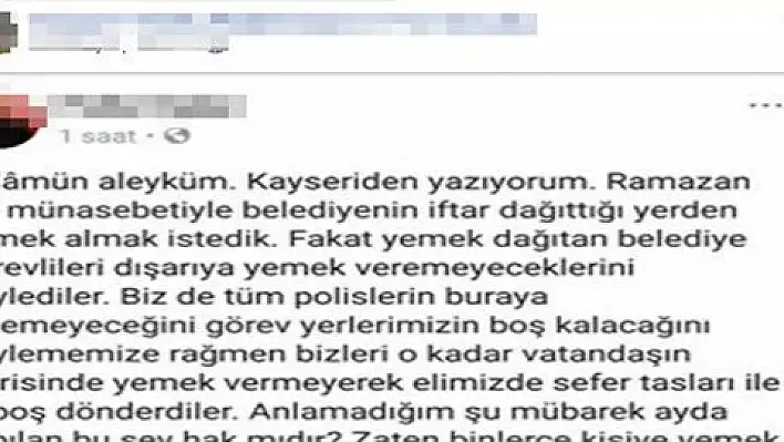 Belediyenin polise iftar yemeği vermediği iddiası sosyal medyada tartışma konusu oldu