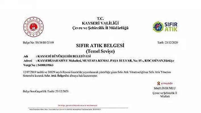 Büyükşehir 'Sıfır Atık' belgesini aldı