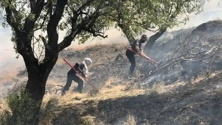 Anız yangınına kadın itfaiyeci müdahalesi