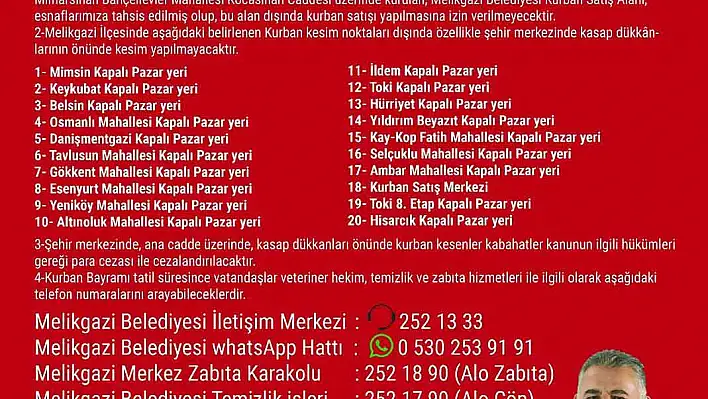 Melikgazi'de kurban kesim yerleri bayrama hazır