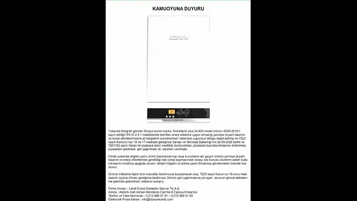 Kayserililer dikkat: Bu kombi modeli toplatılıyor – Evinde kullananlara iade çağrısı!