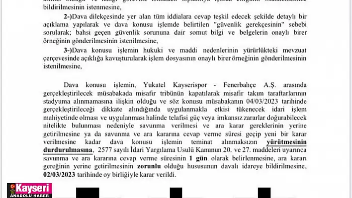 Kayserispor - Fenerbahçe maçına misafir takım taraftarı girebilecek