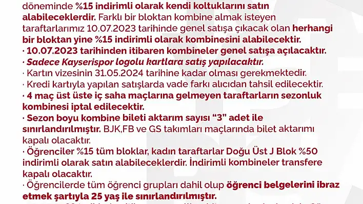 Kayserispor, kombine bilet fiyatları ne kadar oldu?