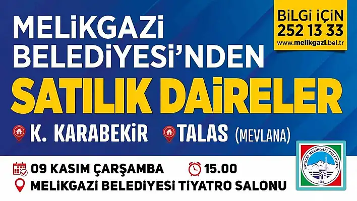 Melikgazi'de 17 daire ihale ile satılacak