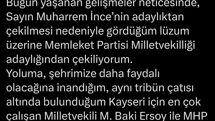 İnce'nin partisinde yaprak dökümü sürüyor! Haber bu sefer Kayseri'den geldi!