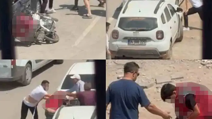 Otomobilden indiler kuryeyi darp etmeye başladılar!