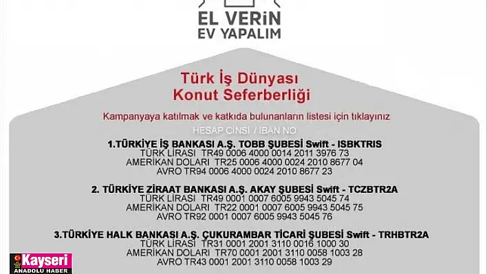 TOBB'dan deprem bölgesi için yeni kampanya