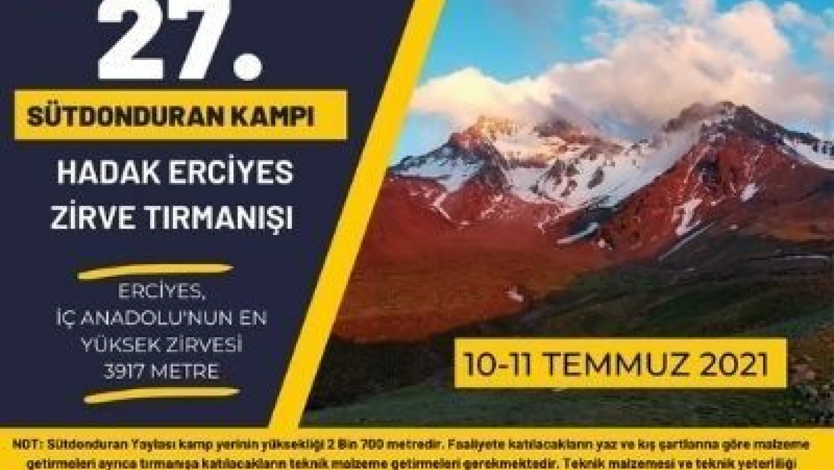 27. Sütdonduran Kampı ve HADAK Zirve Tırmanışı 10 Temmuz'da yapılacak