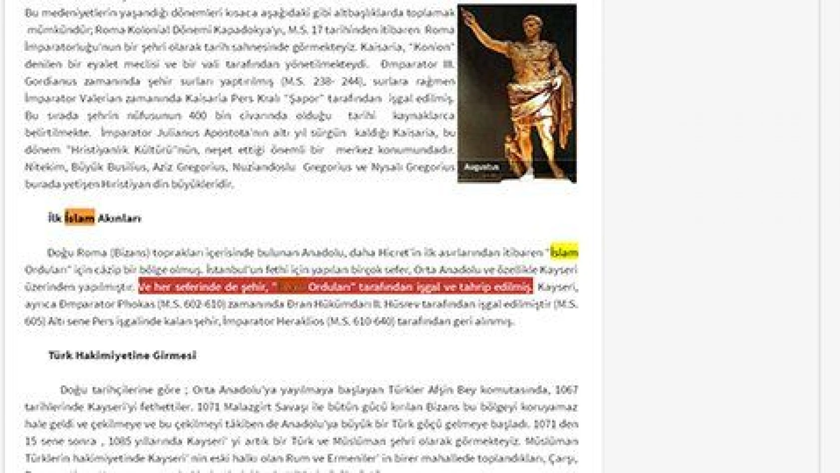 Resmi web sitelerindeki Kayseri tarihi ve İslam'a ilişkin garip ifadeler