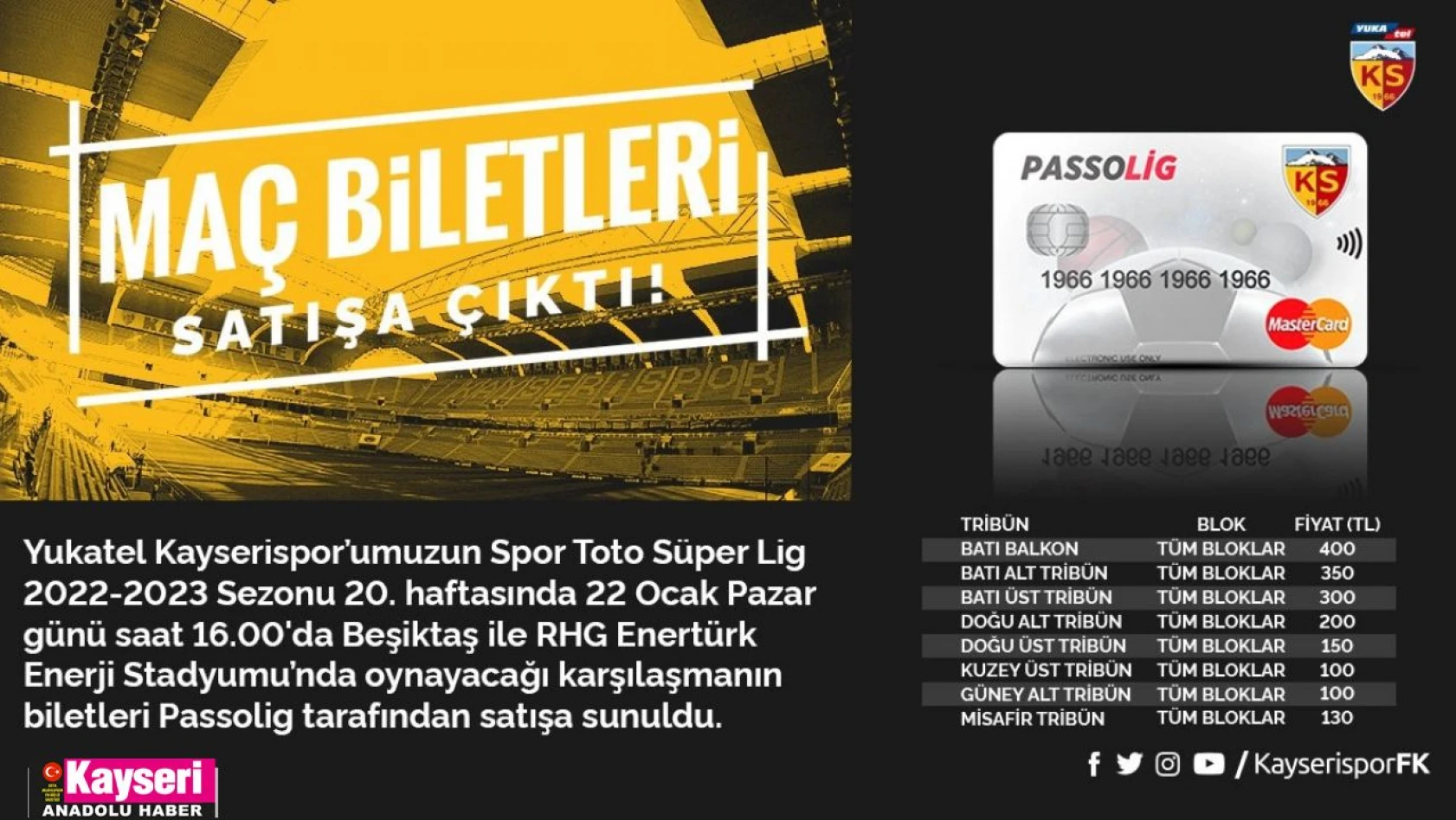 Kayserispor - Beşiktaş maçı bilet fiyatları belli oldu