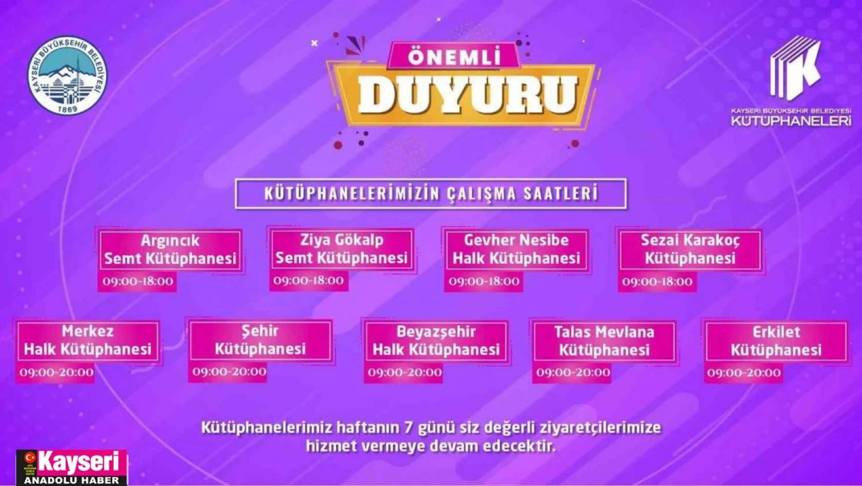 Büyükşehir Kütüphaneleri'nde yeni saat düzenlemesi