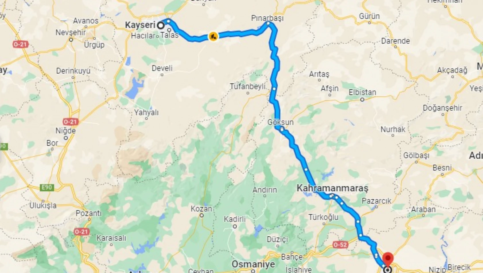 Kayseri - Gaziantep arası kaç km?