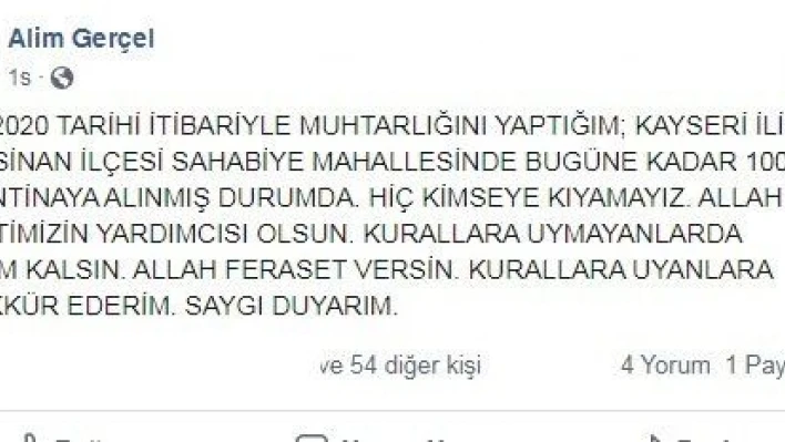 Sahabiye mahallesi muhtarı açıkladı. 100 ev karantinada !