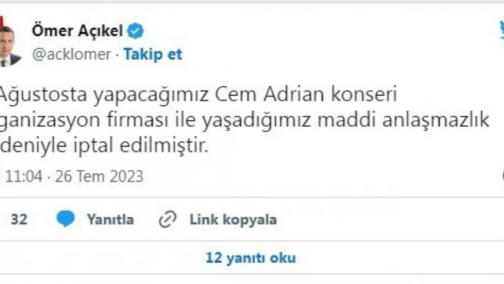 LGBT'li paylaşım konseri iptal ettirdi