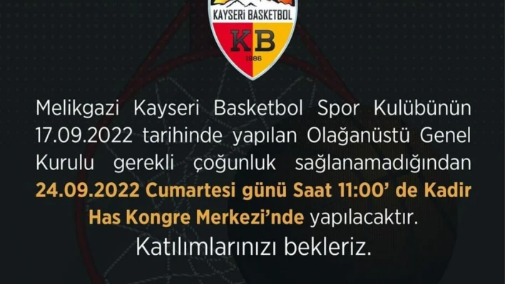 Melikgazi Kayseri Basketbol Genel Kurulu'nda çoğunluk sağlanamadı